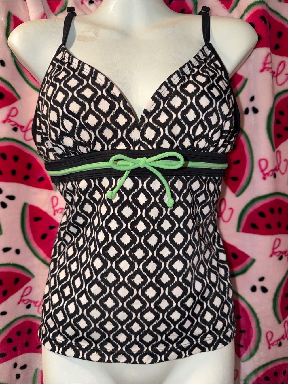 🖤💚 Jag Jeans Geometric Tankini Top with Bow Accent